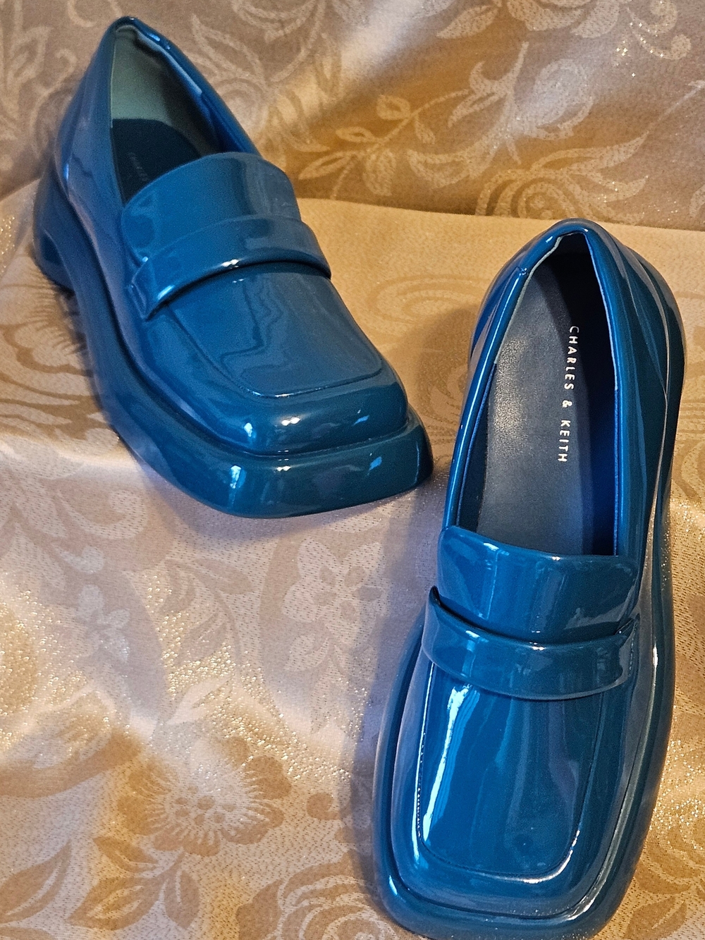 Never Worn! New Without Tags Charles & Keith Blue Patent Loafers